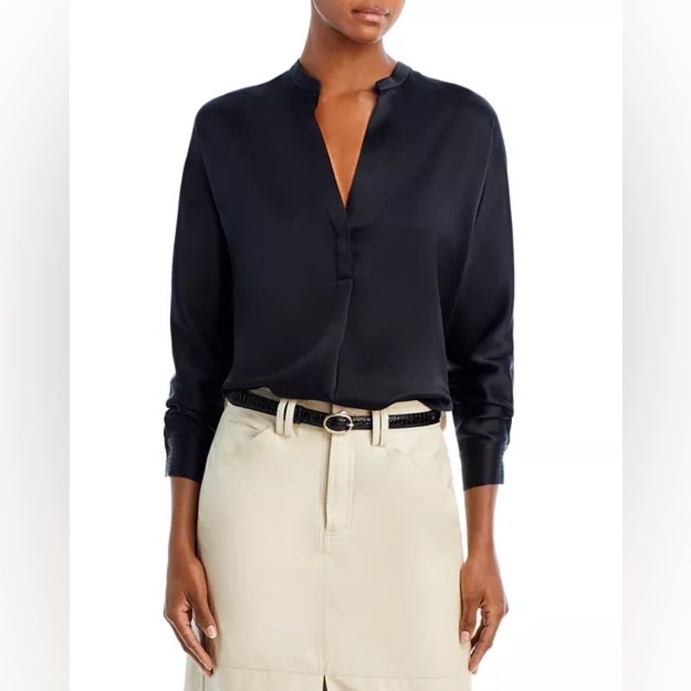 Vince Silk Band-Collar Blouse